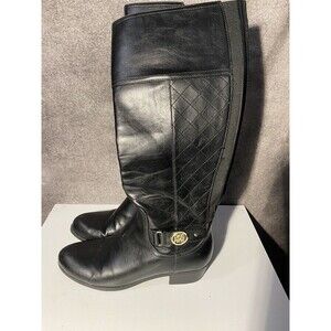 Liz Claiborne L-Trino Black Quilted Knee High Boots Gold Hardware 8M